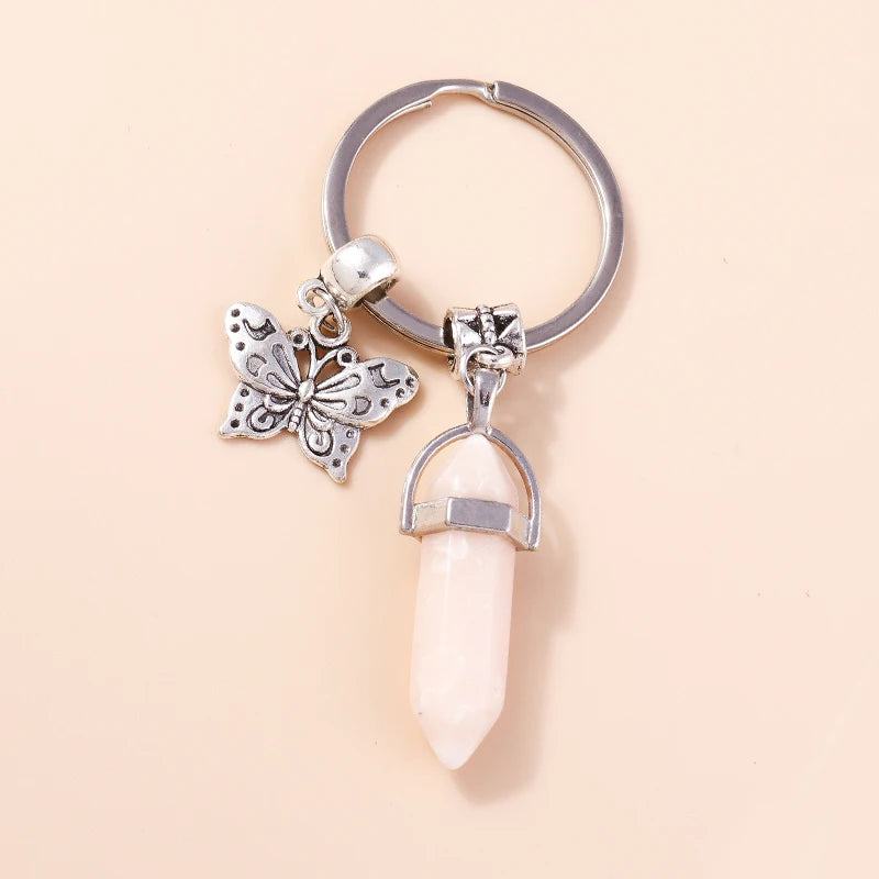 Nette Natürliche Stein Keychians Retro Silber Farbe Legierung Sonne Charms Schlüsselanhänger Frauen Männer Handtasche Anhänger Schlüssel Ketten DIY Zubehör