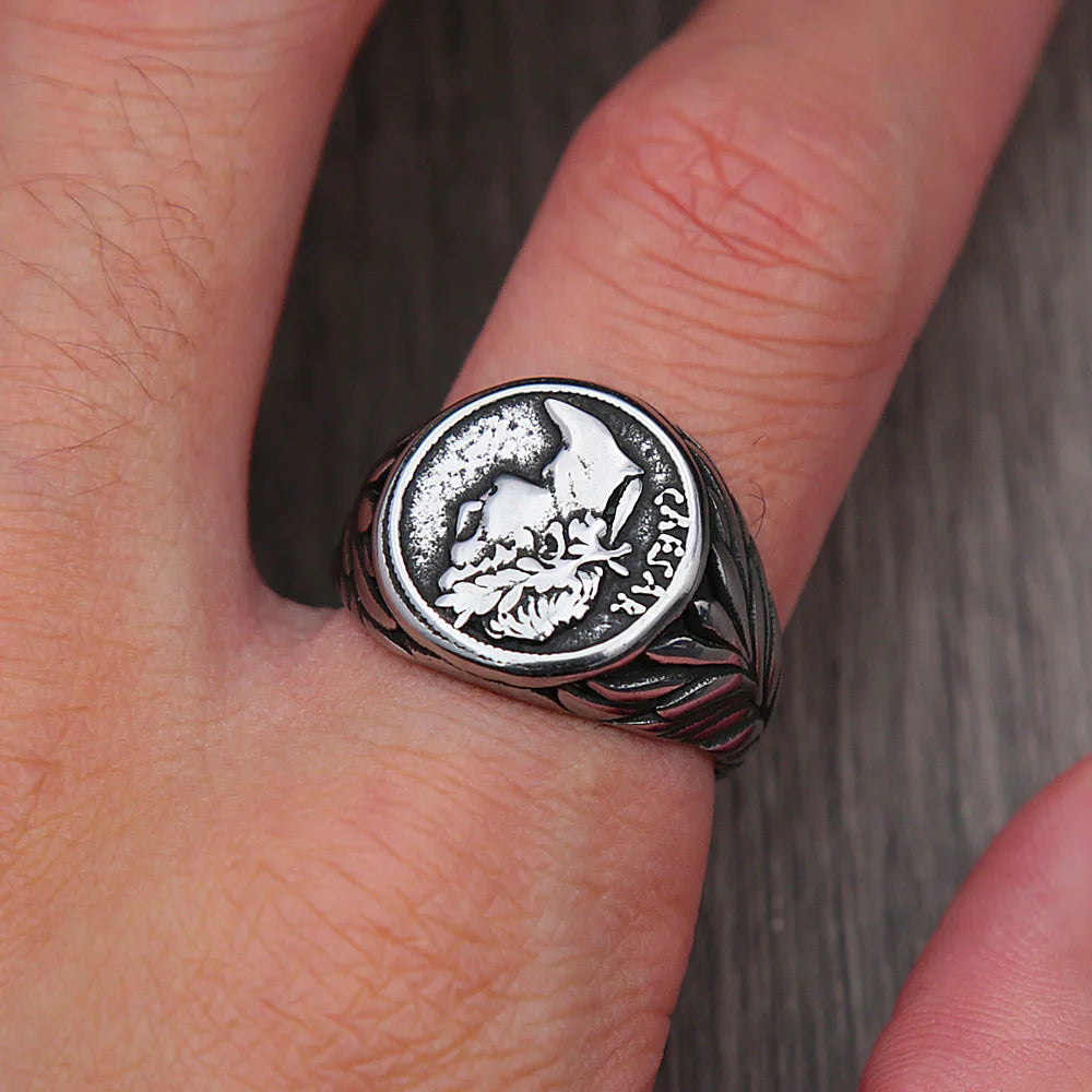 Männer Vintage Römisches Reich Caesar Ringe Edelstahl Silber/Gold Farbe Münze Caesar Kopf Signet Männer Ringe Mode Schmuck