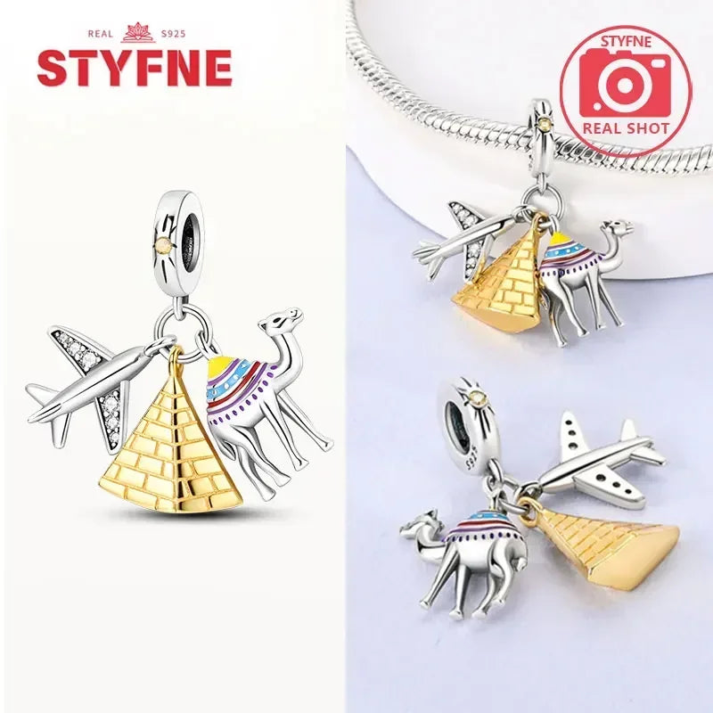 Silber 925 Gold Pyramide Mumie Doppel Charm Elefant Perlen passen Original Armband DIY edlen Schmuck Zubehör für Frauen Geschenke