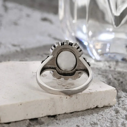 925 Silber Blume 8 * 10 mm Mondstein Ring Vintage Stil Damen Party Schmuck Geschenk für Frauen