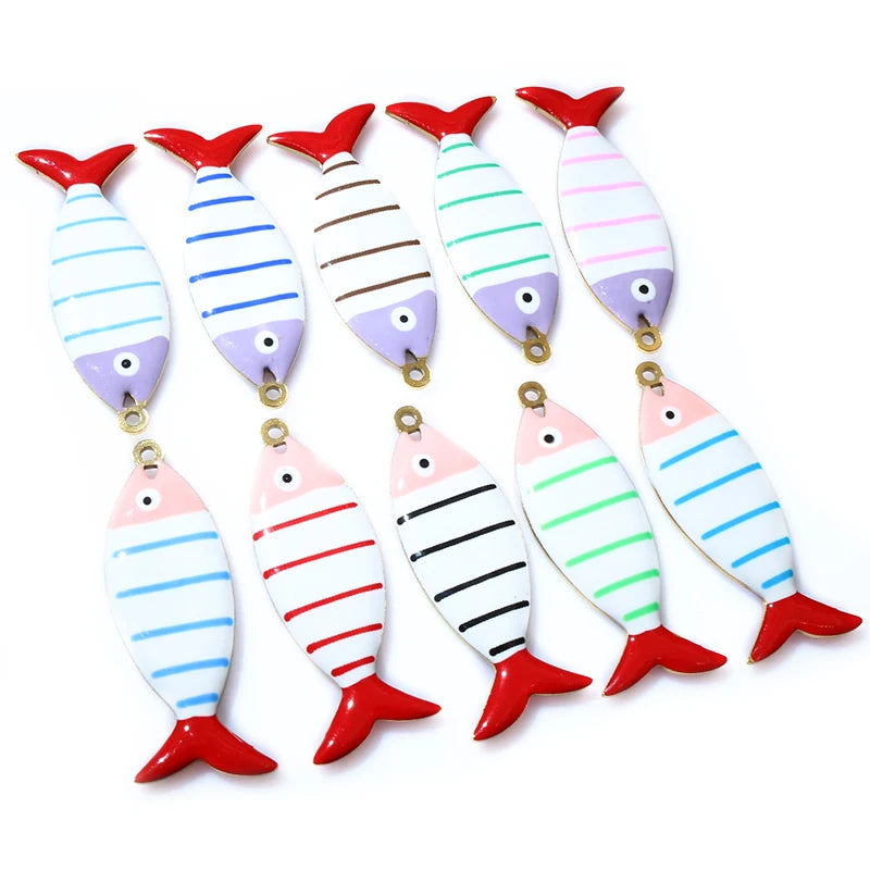 10 Stück 40x14mm Edelstahl Emaille Streifen Fisch Charms Anhänger DIY Schmuck Making Zubehör Erkenntnisse für Halsketten Ohrringe