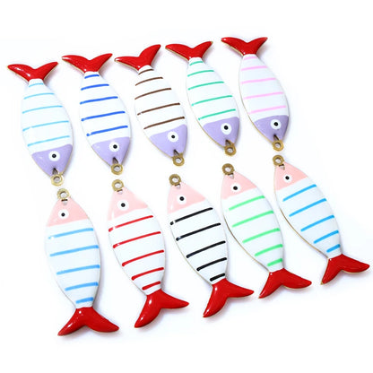 10 Stück 40x14mm Edelstahl Emaille Streifen Fisch Charms Anhänger DIY Schmuck Making Zubehör Erkenntnisse für Halsketten Ohrringe