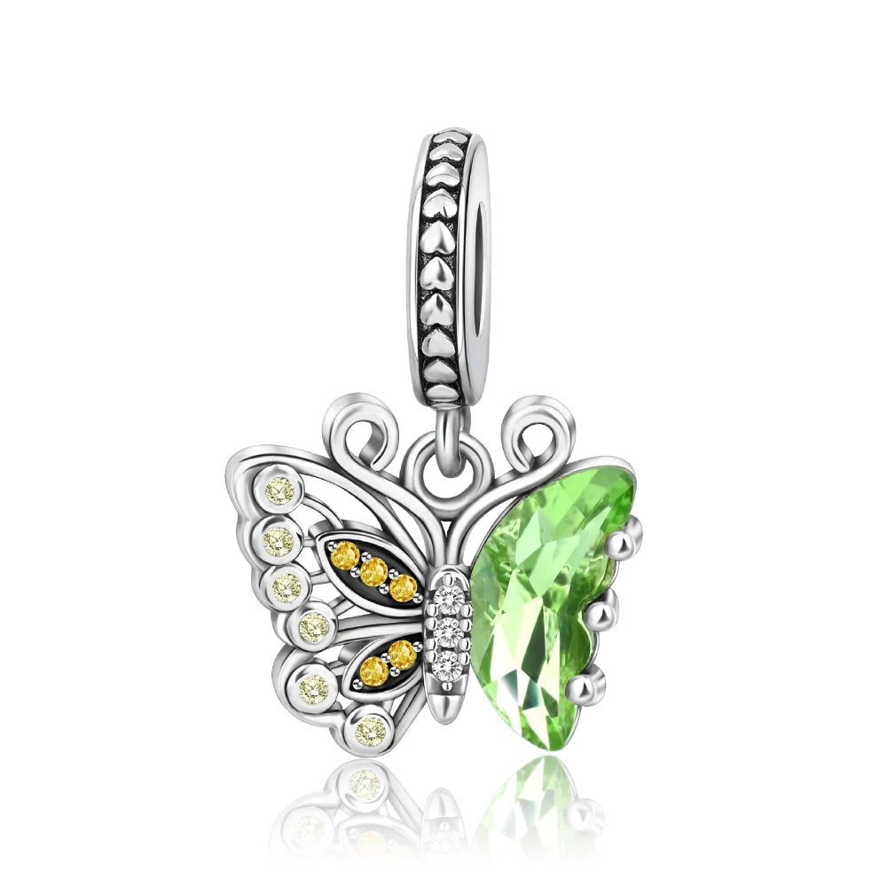 Glänzende Schmetterlingsanhänger aus 925er-Sterlingsilber mit flatternder Dunkelheit, passend für DIY-Armbänder, Halsketten, romantisches Geschenk, Paarung