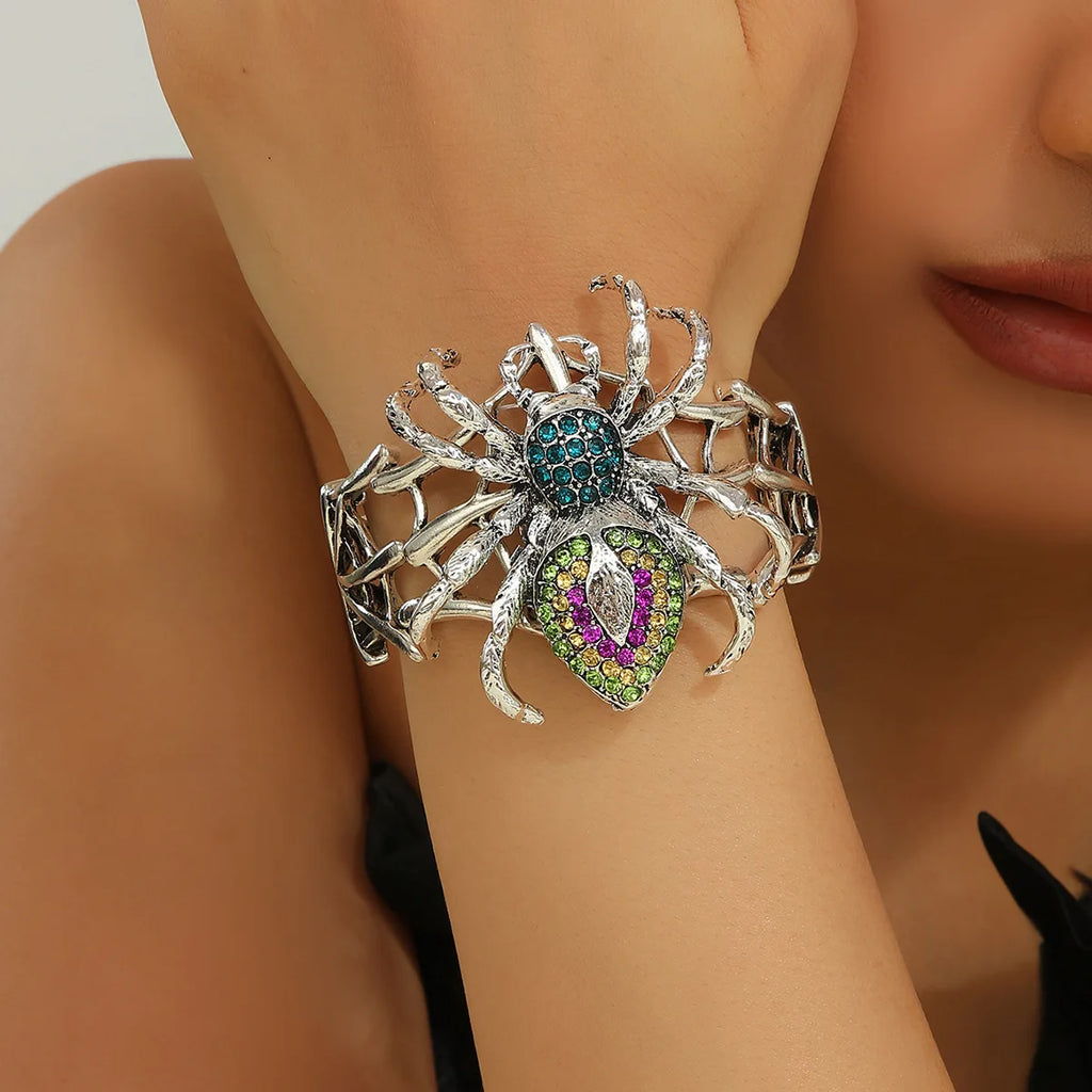 Halloween-Schmuck, lustig, schrullig, Legierung, Strass, Spinne, elastisch, verstellbar, Armreif für Damen, Party-Zubehör