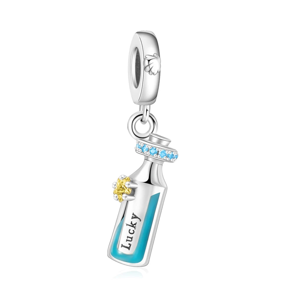 Blue Series Charm-Anhänger aus 925er-Sterlingsilber, Dackel-Feder, Meer, Kokosnussbaum, Stern, Hexe, passend für DIY-Armbänder, Halsketten, Partygeschenke
