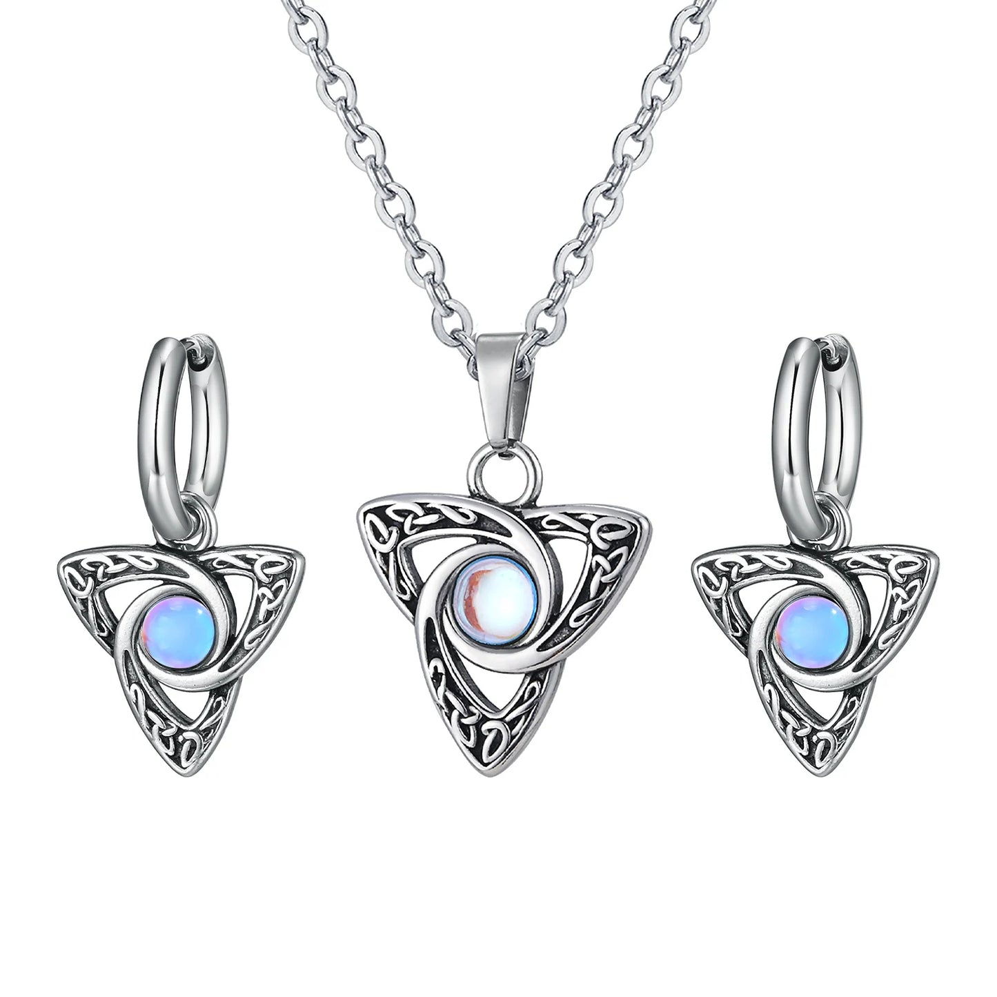 Vnox Vintage Celtic Knot Pendant Necklaces with Moonstone Inlay for Men and Women, Witch Knot Collar Jewelry with Box Chain