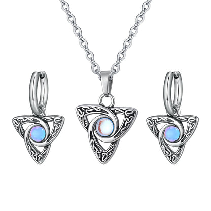 Vnox Vintage Celtic Knot Pendant Necklaces with Moonstone Inlay for Men and Women, Witch Knot Collar Jewelry with Box Chain