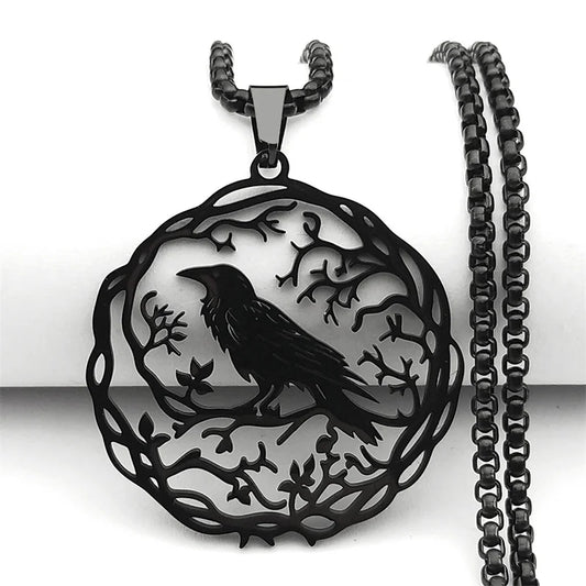 Hohle Krähe Rabe Vögel Anhänger Halskette Frauen Männer Edelstahl Schwarz Farbe Liebe Blume des Lebens Ritter Kette Schmuck Geschenke