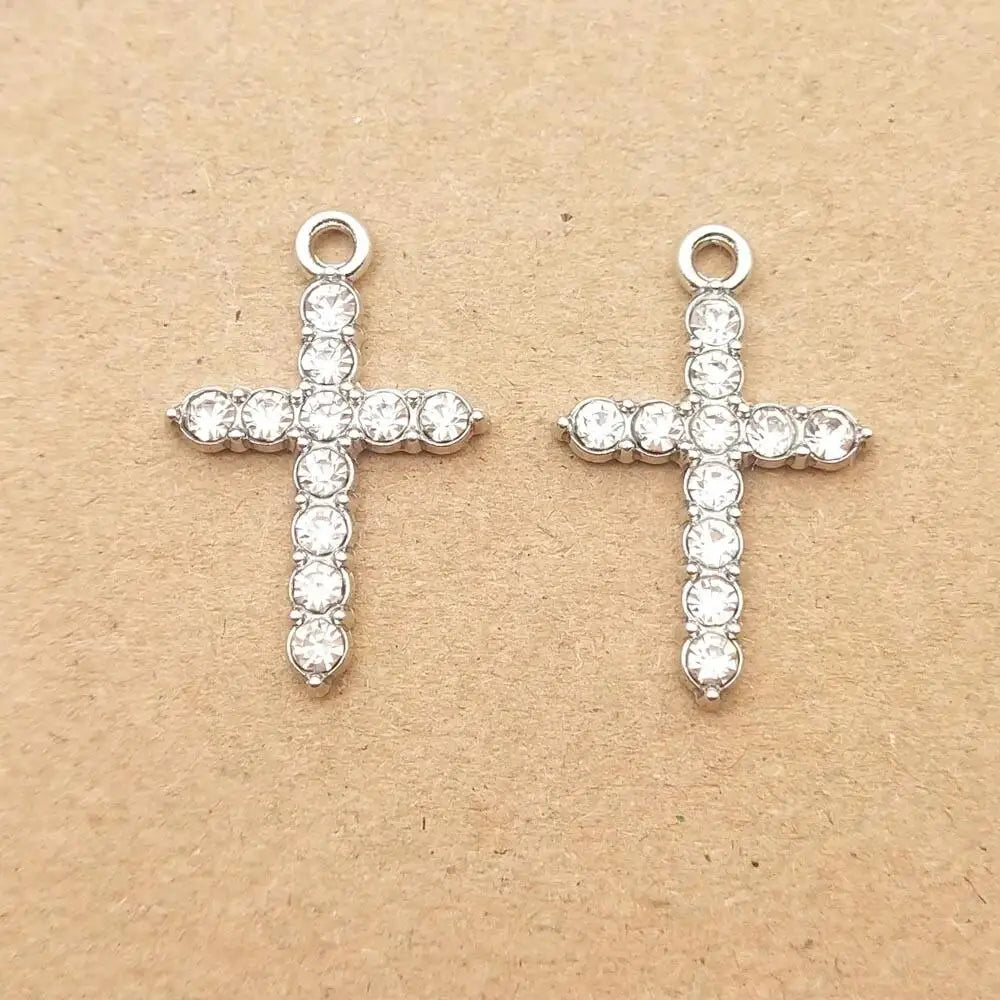 10 Stück Perlen-Kristall-Kreuz-Charm für Schmuckherstellung, Halskette, Armband, Ohrring, Anhänger, Diy-Zubehör, Zinklegierung