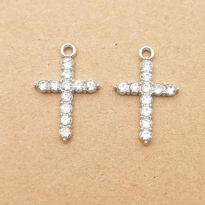 10 Stück Perlen-Kristall-Kreuz-Charm für Schmuckherstellung, Halskette, Armband, Ohrring, Anhänger, Diy-Zubehör, Zinklegierung