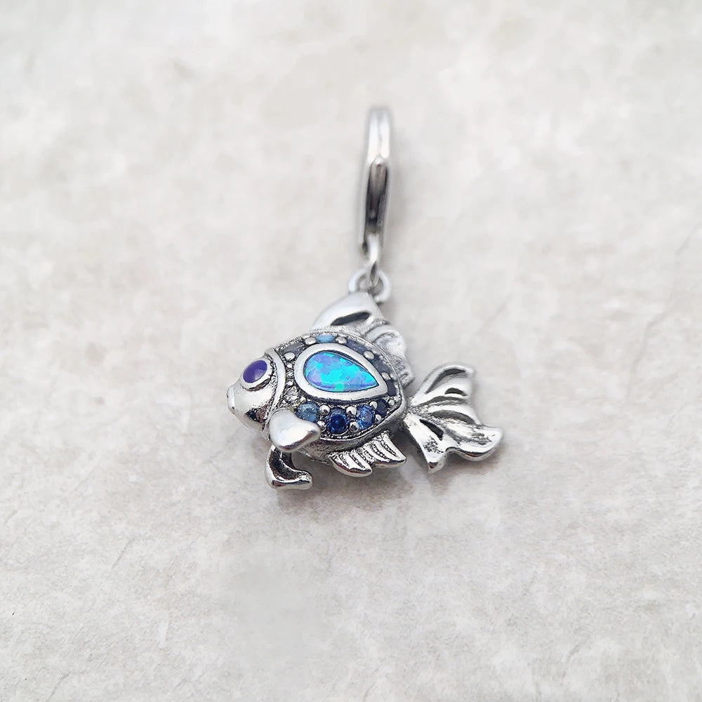 Blauer maritimer Fisch-Charm-Anhänger, 2023, Frühling, 925er Sterlingsilber, trendiges Glücksgeschenk für Frauen, Schmuck