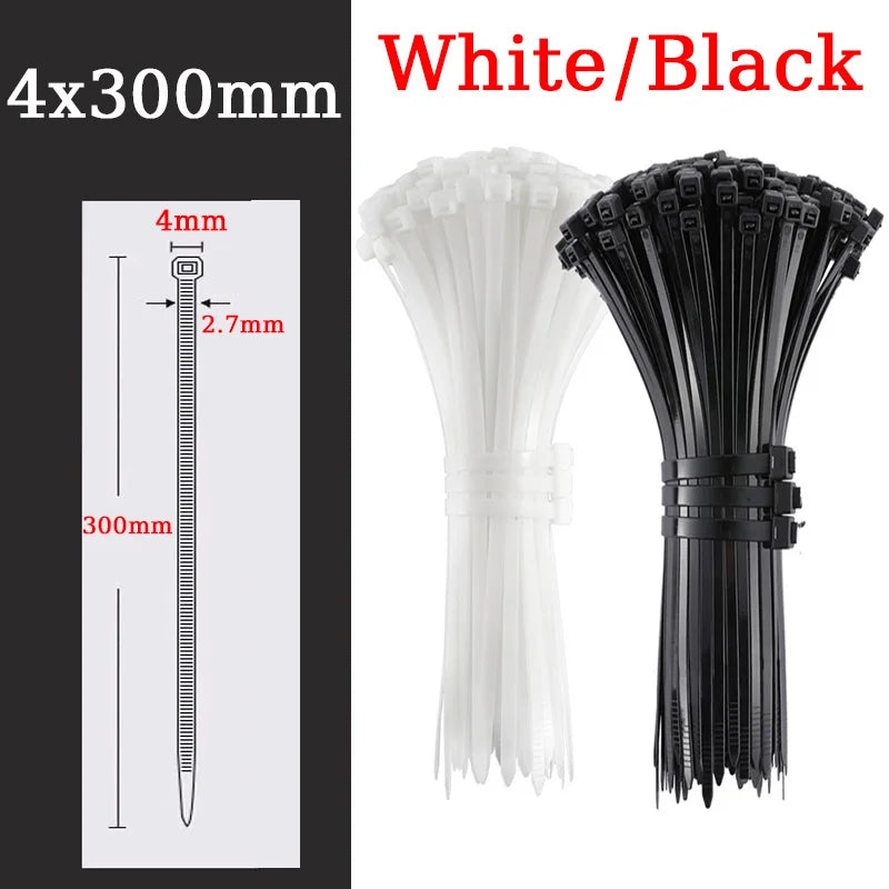 1000 Stück selbstsicher nder Kunststoff-Nylon binder 300mm weißer schwarzer Reiß verschluss