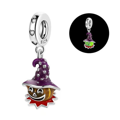 Heißer Verkauf 925er Sterlingsilber Kürbiskopfperlen & fliegende Hexe baumelnder Charm passend für Armband Halloween Anhänger Zubehör Geschenke