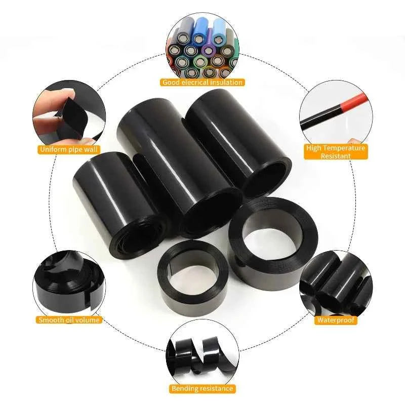 3/5 m, schwarz/fruchtgrün, 7 mm ~ 150 mm, PVC-Schrumpfschlauch, 18650 Lithium-Batteriepack, isolierte Folie, Schutzhülle, Kabelhülse