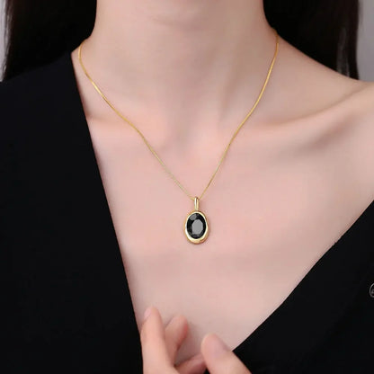 Lihong S925 Sterling Silber galvanisierte 18 Karat Gold Obsidian Schlüsselbeinkette exquisites Geschenk Damen Anhänger Halskette (40 cm + 5,0 cm)