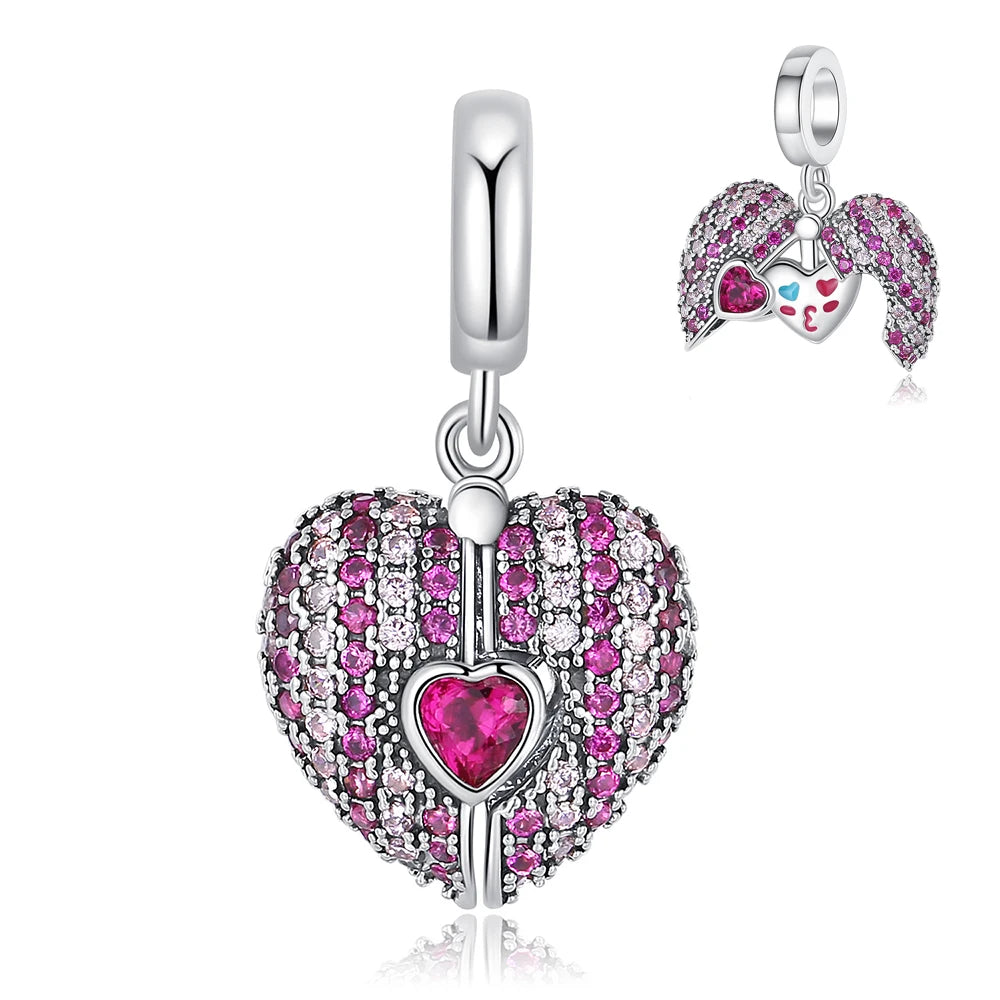 Romantischer 925 Sterling Silber Liebesschlüssel Herz-zu-Herz Charm für DIY Armband Halskette Verlobung Party Geschenke