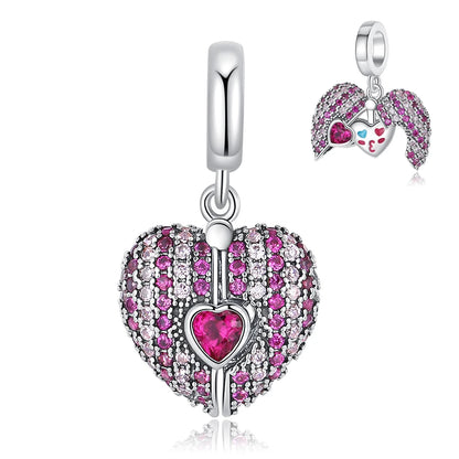 Romantischer 925 Sterling Silber Liebesschlüssel Herz-zu-Herz Charm für DIY Armband Halskette Verlobung Party Geschenke