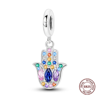 Teufelsaugen-Charm aus 925er Silber, Original-Hand der Fatima, blauer Zirkon, Kreuz, blaue Augen, passend für Armbänder, DIY-Herstellung von Schmuck, Geschenk