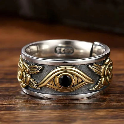 Retro Poseidon Kompass Ring versilbert Hexagramm Öffnung verstellbarer Ring Männer und Frauen Hip-Hop Trend Schmuck Geschenk