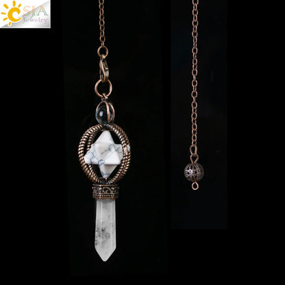 CSJA Esoterik Kristallpendel für Wünschelpen, Weissagung, Pendel, Merkaba, Naturstein-Anhänger, klarer Quarz, rote Bronze, G930