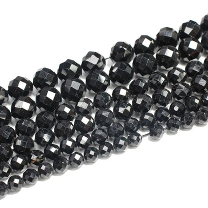 Feiner 100 % Naturstein, facettierter schwarzer Turmalin, runde Edelstein-Abstandsperlen für Schmuckherstellung, DIY-Armband, Halskette, 6/8/10 mm
