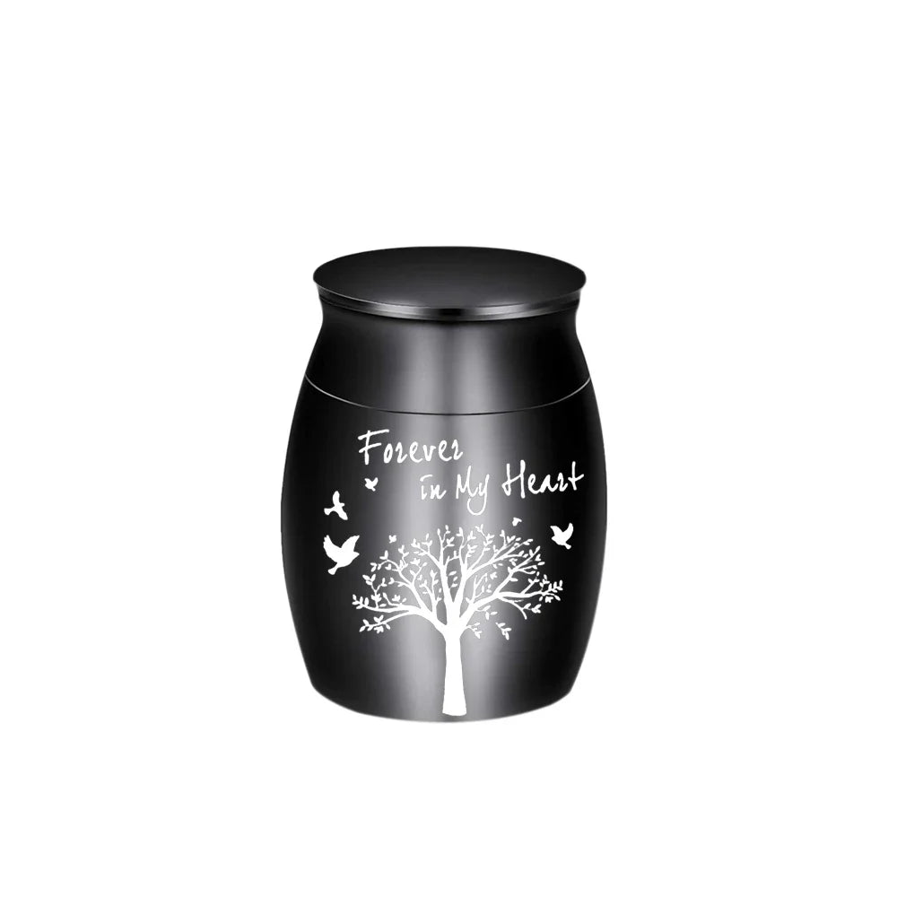 Kleine Andenkenurne in 7 Farben für menschliche Asche, Baum des Lebens, Feuerbestattungsurnen, Mini-Urnen, perfekter Gedenk-Aschenhalter aus Aluminiumlegierung