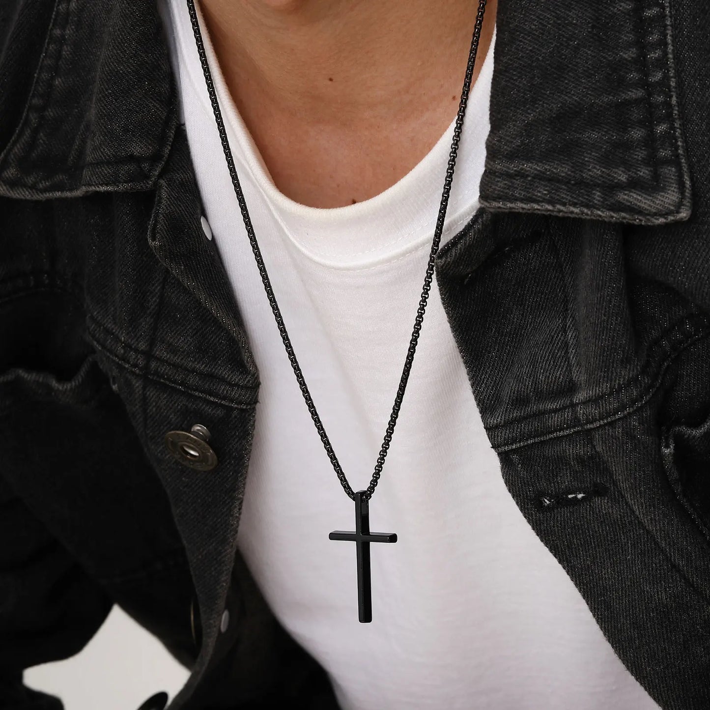 Vnox Cross Necklace for Men and Women, Silver Tone Simple Cross Pendant Collar with Stainless Steel Box Chain