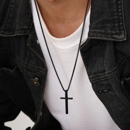 Vnox Cross Necklace for Men and Women, Silver Tone Simple Cross Pendant Collar with Stainless Steel Box Chain