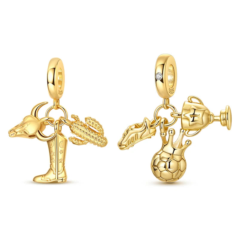 Goldfarbene Charms aus 925er Sterlingsilber, original goldene Sicherheitskette, runder Abstandshalter-Clip-Charm, DIY-Schmuck für Damen, Armband, Geschenk