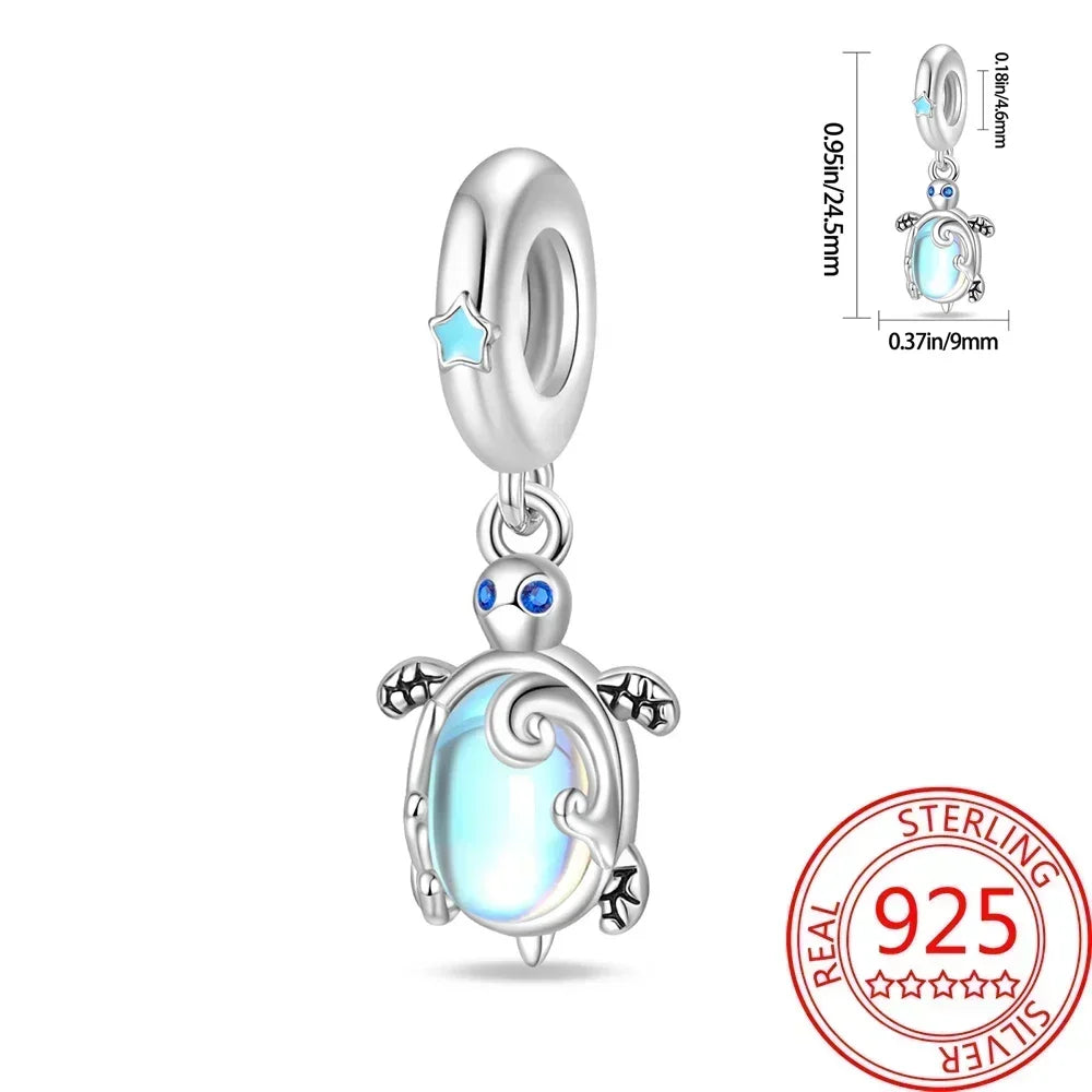 Charms-Anhänger aus 925er-Sterlingsilber mit blauen Ozean-Serie, passend für das DIY-Armband der Marke, Damenschmuck, Geschenke für Freundin
