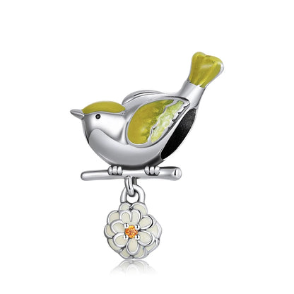 WOSTU Mode Frühjahr Serie Charms Perlen Echt 925 Sterling Silber Blume Vogel Pendent Fit Original-DIY Armband Halskette Schmuck
