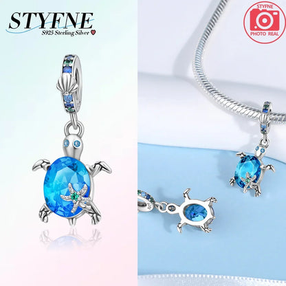 Charm-Charm aus 925er-Sterlingsilber, polychromatischer Zirkon, Sternschildkröte, Seestern-Charms, passend für Original-Armbänder, edler Schmuck, Weihnachtsgeschenk