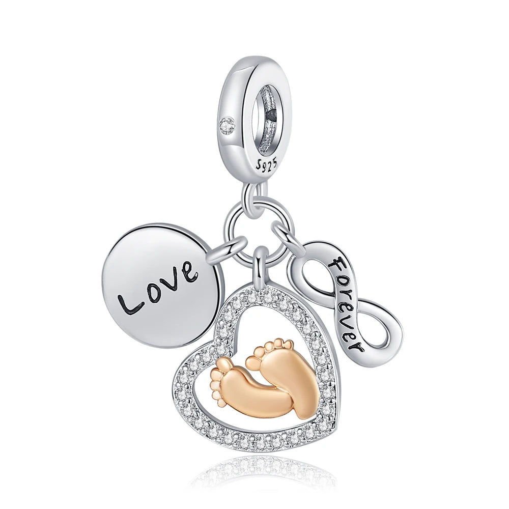 Romantische Schleifenperlen aus 925er-Sterlingsilber und herzförmiger, unendlicher baumelnder Charm, passend für Armbänder, schöne Schmuck-Accessoires, Geschenke