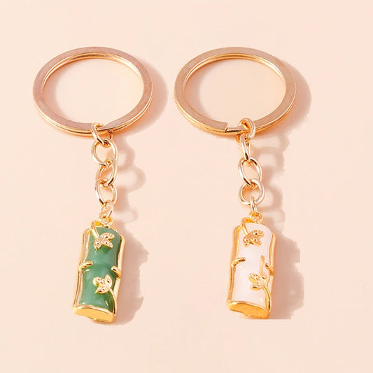 Elegante Edelstein Jade Bambus Schlüssel bund Charms Emaille Glück Katze Schlüssel ringe für Frauen Männer Handtasche Anhänger DIY Schmuck Zubehör