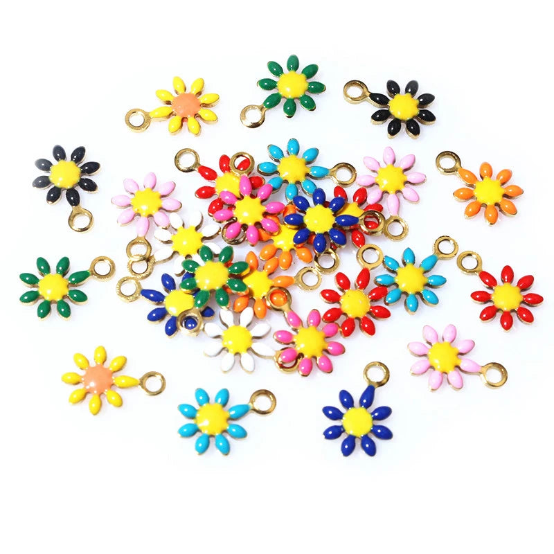 20 Stück 10x7mm kleine Blumen-Charms Anhänger Emaille Edelstahl DIY Schmuck Herstellung Zubehör-Erkenntnisse für Halsketten Ohrringe