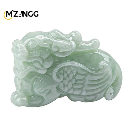 Natürliche Myanmar eine Ware Jadeit fliegende Qilin Anhänger hellgrün Eis Männer und Frauen Jade Halskette Glück glück verheißen des Amulett