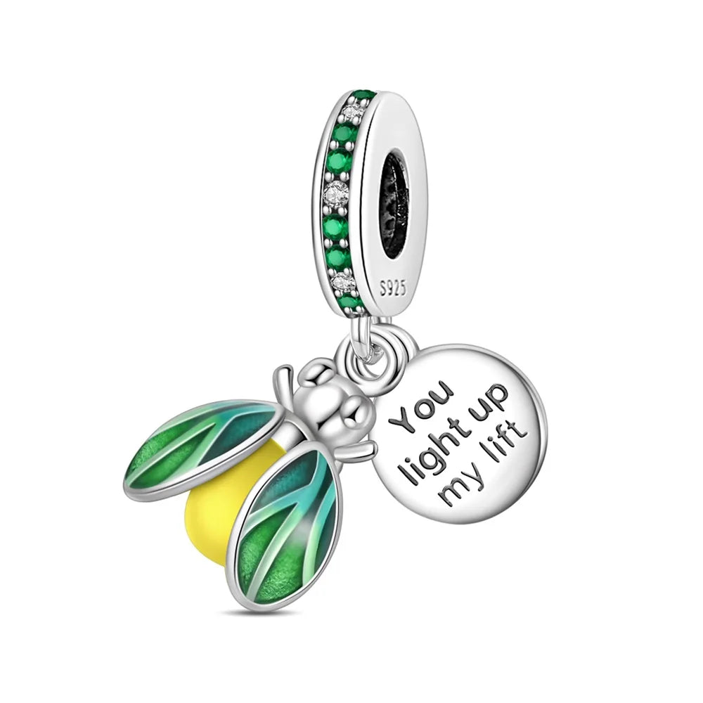 Bunter Schmetterlingsanhänger aus 925er-Sterlingsilber mit Blumen, Perlen, Käfer und Marienkäfer, passend für Armbänder, exquisite Anhänger-Geschenke