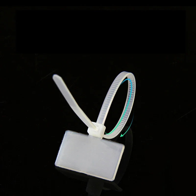 50 Stück weiße Nylon-Kabelbinder 3x100mm 4x150mm 4x200mm mit Etiketten, selbstsichernde Schlaufen, Kunststoff-Isolierung für Netzwerkkabel
