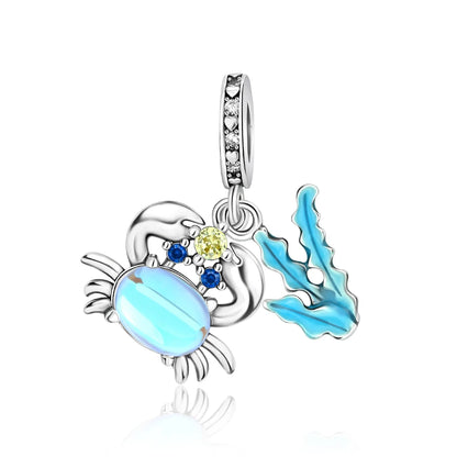 Beliebter Charm-Anhänger aus 925er-Sterlingsilber mit Delfin, sicherer Kette, Muschel und Qualle, passend für Armbänder, exquisites Strandparty-Geschenk