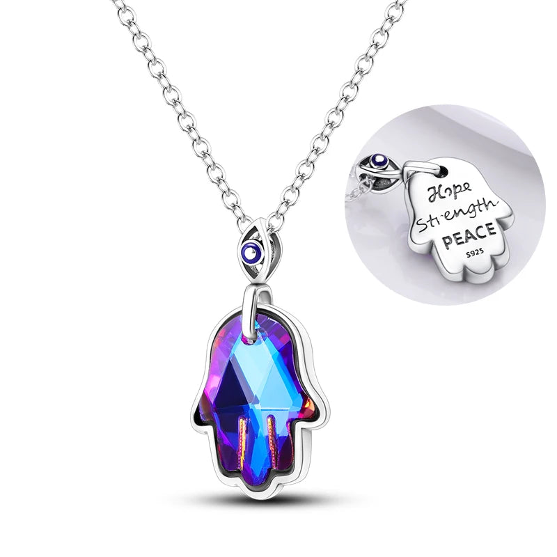 925 Sterling Silber blau Teufel Augen Palme Original Halskette Einhorn überlappen runde funkelnde Anhänger für Frauen Luxus Schmuck Geschenk