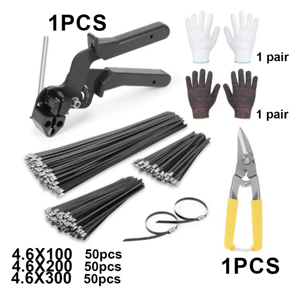 Automatisches Zip-Spannwerkzeug, Kabelbinder, Zange, Kabelbinder, Pistolen, Handbefestigungsband aus Edelstahl, Schneidwickel-Werkzeugset