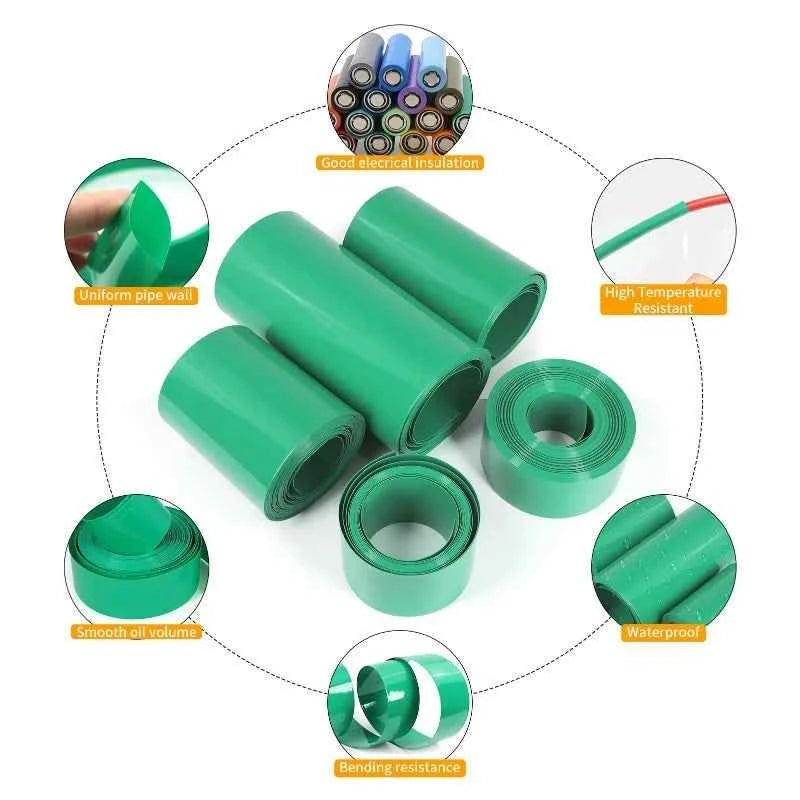 3/5 Meter grün/rot 7 mm ~ 150 mm PVC-Schrumpfschlauch 18650 Lithium-Batteriepack, isolierte Folie, Schutzhülle, Kabelhülse