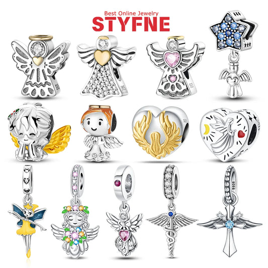 Neue Silber 925 Engel Skulptur Charms Herz Perlen Fit Original Armband für Frauen Schmuck Party Perlen DIY Edlen Schmuck Geschenke