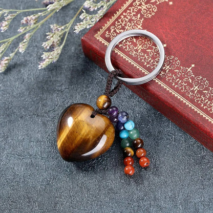 Natürlicher Rosenquarz-Herz-Kristall-Schlüsselanhänger, 7-Chakra-Heilstein, Schlüsselanhänger, Charm für Frauen und Mädchen