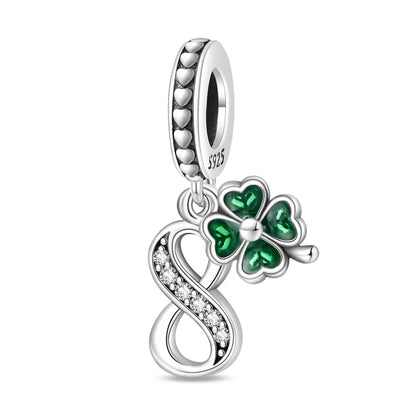 Glücksbringer aus 925er-Sterlingsilber mit vierblättrigem Kleeblatt, Hufeisenkrabbe, Marienkäfer-Zahlen-Charm, passend für DIY-Armbänder, Halsketten, Gesundheit, Glücksgeschenke