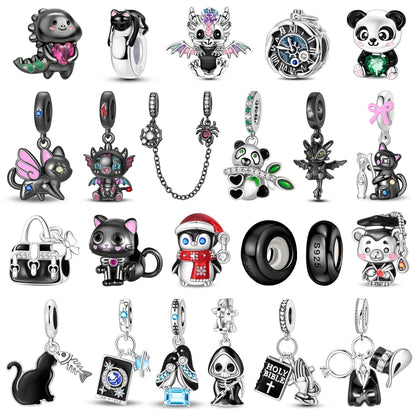 Heißer Verkauf 925er Sterlingsilber, niedliche Panda-Perlen und Pinguin-Anhänger, passend für Schlangenarmband, Boutique-Halskette, schwarzer Anhänger, Geschenk
