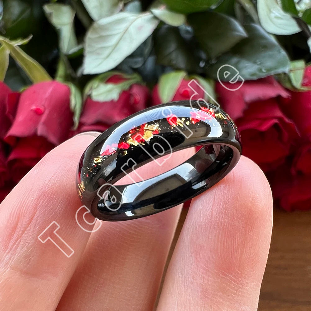 Dropshipping 6mm 8mm 18k Gold Farbe Kuppel Ehering Schöner Wolframkarbid Ring mit roter und Goldfolieninlage Comfort Fit
