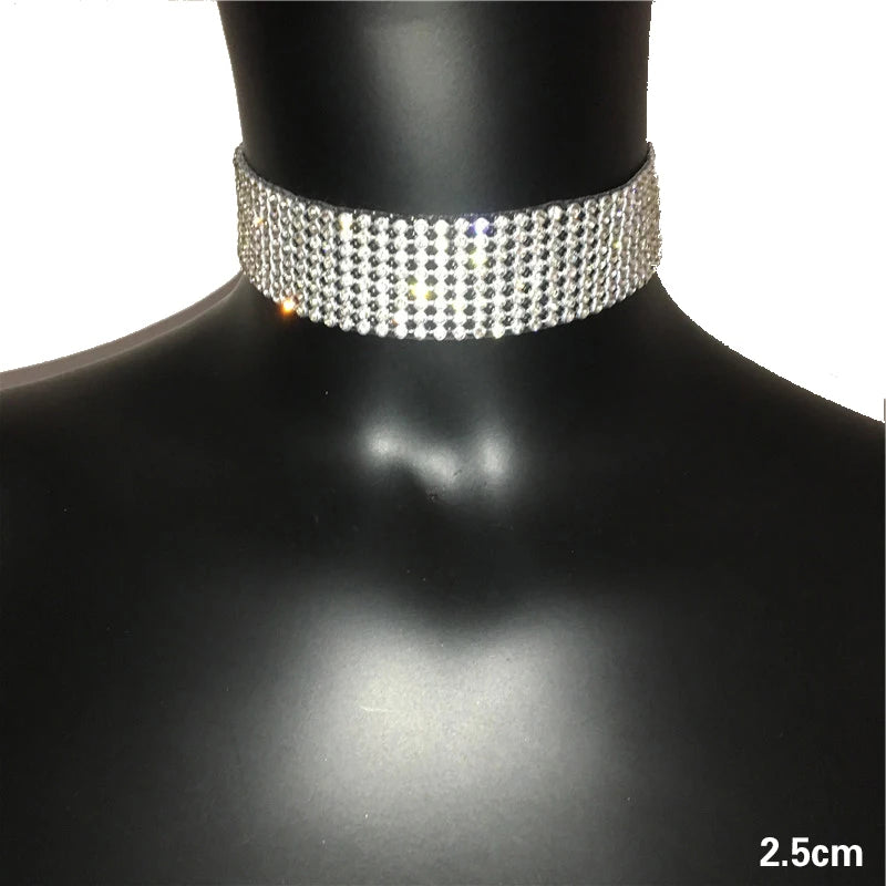 FestivalQueen Luxus-Halsband mit glitzernden Strasssteinen für Damen, breite Kragenkette, Promi-Schmuck, Geschenke, Bar, Nachtclub 2024