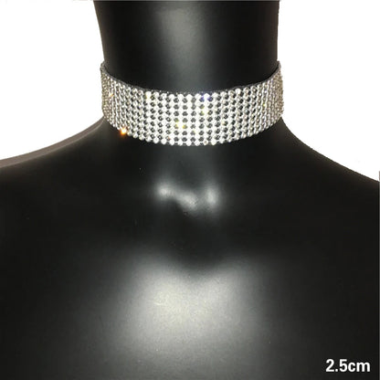 FestivalQueen Luxus-Halsband mit glitzernden Strasssteinen für Damen, breite Kragenkette, Promi-Schmuck, Geschenke, Bar, Nachtclub 2024