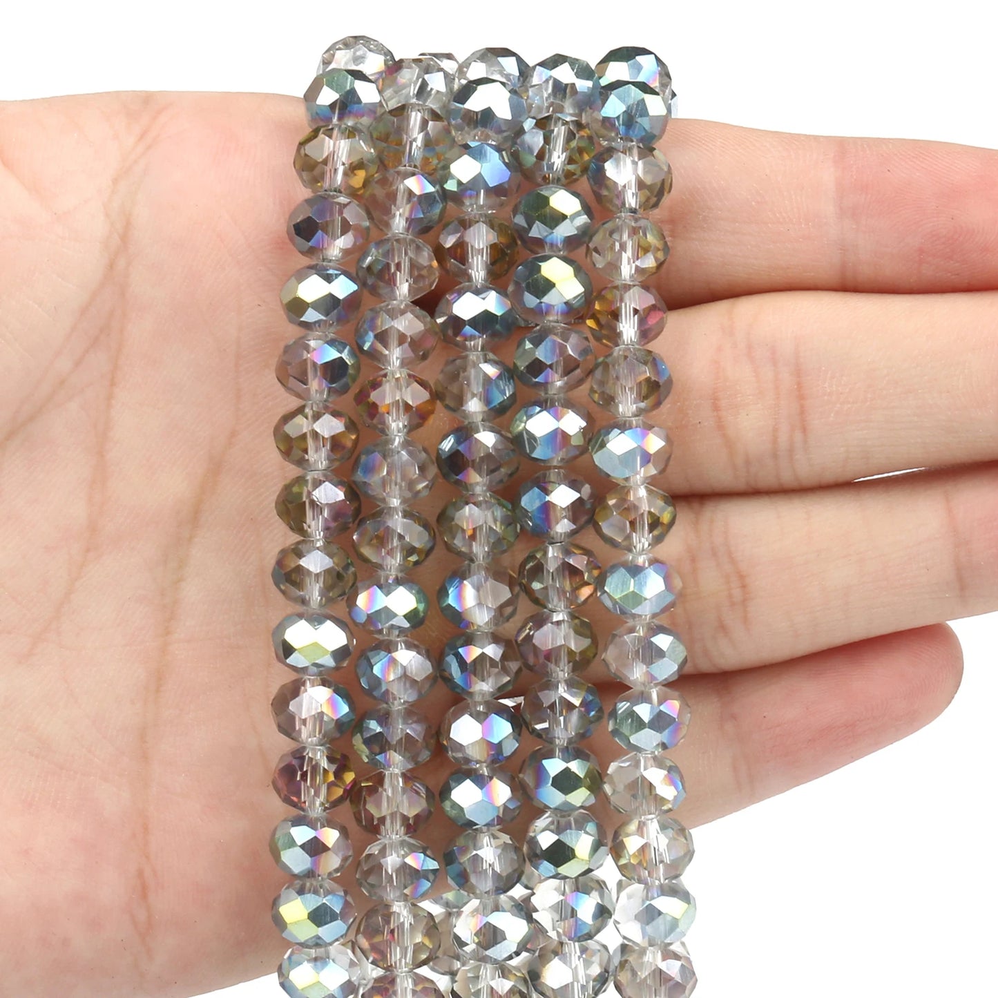 3/4/6/8mm Facettierte Jade Weiße Kristall Glas Perlen Vergoldet Flache Runde Lose Perlen für Schmuck Machen Diy Armband Ohrring
